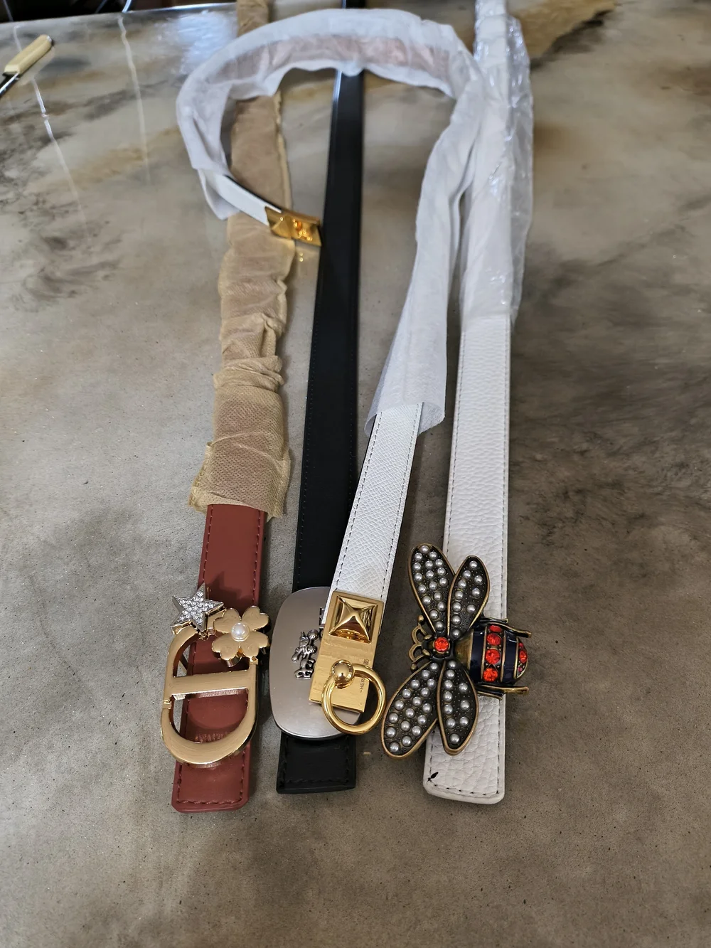 Women's 4 Belt Lot Decorative Belts - Red, Black, White